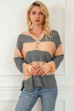 Load image into Gallery viewer, Striped Buttoned Dropped Shoulder Slit Sweater