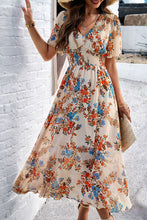Load image into Gallery viewer, Smocked Floral V-Neck Short Sleeve Dress