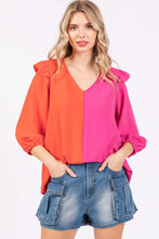 Load image into Gallery viewer, GeeGee Full Size Ruffle Trim Contrast Blouse