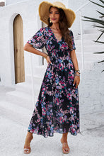 Load image into Gallery viewer, Smocked Floral V-Neck Short Sleeve Dress