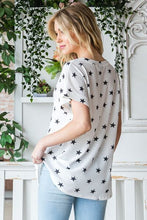 Load image into Gallery viewer, Heimish Full Size Star Print Short Sleeve V-Neck Waffle Knit T-Shirt