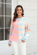 Load image into Gallery viewer, Round Neck Long Sleeve Color Block Dropped Shoulder Pullover Sweater