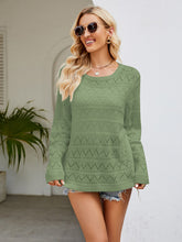 Load image into Gallery viewer, Round Neck Openwork Long Sleeve Knit Top