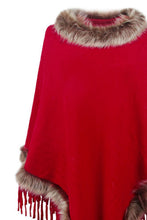 Load image into Gallery viewer, Faux Fur Trim Fringed Poncho
