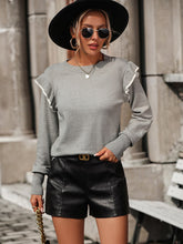 Load image into Gallery viewer, Round Neck Ruffle Trim Long Sleeve Pullover Sweater