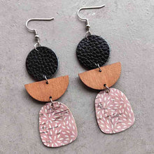 Load image into Gallery viewer, Leather &amp; Wood Drop Earrings