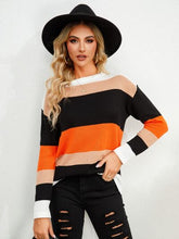 Load image into Gallery viewer, Striped Round Neck Dropped Shoulder Sweater