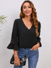 Load image into Gallery viewer, V-Neck Lace Detail Flounce Sleeve Blouse