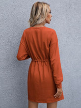 Load image into Gallery viewer, Drawstring Round Neck Dropped Shoulder Mini Dress
