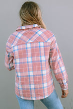 Load image into Gallery viewer, Plaid Pocketed Collared Neck Button Up Jacket