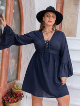Load image into Gallery viewer, Plus Size Tie Front V-Neck Flare Sleeve Dress
