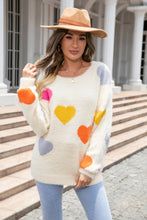 Load image into Gallery viewer, Heart Pattern Round Neck Long Sleeve Sweater