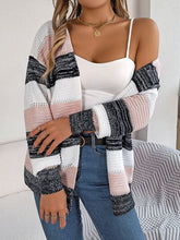 Load image into Gallery viewer, Openwork Striped Open Front Cardigan