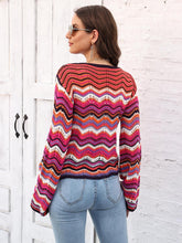 Load image into Gallery viewer, Striped Openwork Tied Cardigan