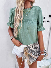 Load image into Gallery viewer, Eyelet Mock Neck Flounce Sleeve Blouse