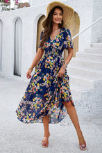 Load image into Gallery viewer, Smocked Floral V-Neck Short Sleeve Dress