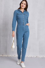Load image into Gallery viewer, Snap Down Denim Jumpsuit with Pockets