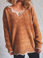 Load image into Gallery viewer, Notched Dropped Shoulder Long Sleeve Sweater