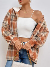Load image into Gallery viewer, Plaid Button Up Drawstring Hooded Jacket