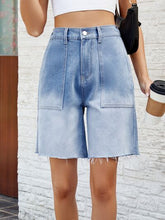 Load image into Gallery viewer, Buttoned Raw Hem Denim Shorts with Pockets