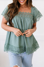 Load image into Gallery viewer, Lace Detail Square Neck Short Sleeve Blouse
