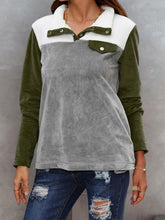 Load image into Gallery viewer, Color Block Collared Sweatshirt with Pockets