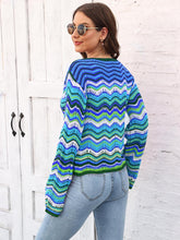 Load image into Gallery viewer, Striped Openwork Tied Cardigan