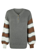 Load image into Gallery viewer, Color Block V-Neck Dropped Shoulder Sweater