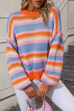 Load image into Gallery viewer, Striped Round Neck Dropped Shoulder Sweater