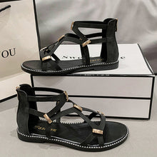 Load image into Gallery viewer, Open Toe Back Zipper Flat Sandals