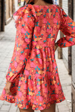 Load image into Gallery viewer, Printed Ruffle Trim Balloon Sleeve Tiered Dress