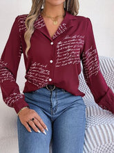 Load image into Gallery viewer, Letter Printed Button Up Long Sleeve Blouse