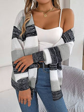 Load image into Gallery viewer, Openwork Striped Open Front Cardigan
