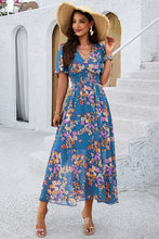 Load image into Gallery viewer, Smocked Floral V-Neck Short Sleeve Dress
