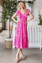 Load image into Gallery viewer, Reborn J Printed V-Neck Ruffle Trim Tiered Midi Dress