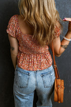 Load image into Gallery viewer, Drawstring Floral V-Neck Short Sleeve Blouse