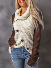 Load image into Gallery viewer, Contrast Decorative Button Turtleneck Sweater