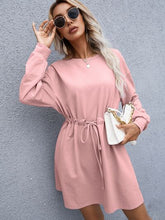 Load image into Gallery viewer, Drawstring Round Neck Dropped Shoulder Mini Dress