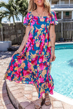 Load image into Gallery viewer, Printed Square Neck Short Sleeve Midi Dress