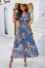 Load image into Gallery viewer, Smocked Floral V-Neck Short Sleeve Dress
