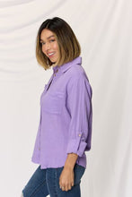Load image into Gallery viewer, Zenana Texture Button Up Raw Hem Long Sleeve Shirt