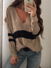Load image into Gallery viewer, Striped V-Neck Long Sleeve Sweater