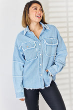 Load image into Gallery viewer, PEACE Raw Hem Dropped Shoulder Denim Top