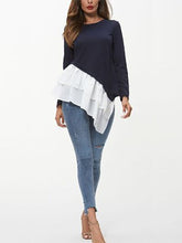 Load image into Gallery viewer, Tiered Contrast Round Neck Long Sleeve T-Shirt