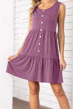 Load image into Gallery viewer, Decorative Button Scoop Neck Sleeveless Tiered Dress