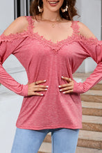 Load image into Gallery viewer, Lace Detail Cold Shoulder Long Sleeve T-Shirt