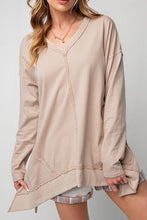 Load image into Gallery viewer, Exposed Seam V-Neck Long Sleeve Slit Sweatshirt