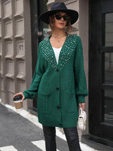Load image into Gallery viewer, Pearl Detail Cable-Knit Button Up Cardigan
