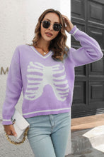 Load image into Gallery viewer, Skeleton Pattern V-Neck Long Sleeve Pullover Sweater
