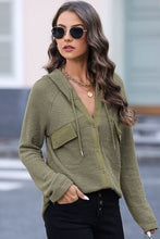 Load image into Gallery viewer, Waffle-Knit Button Up Drawstring Hoodie
